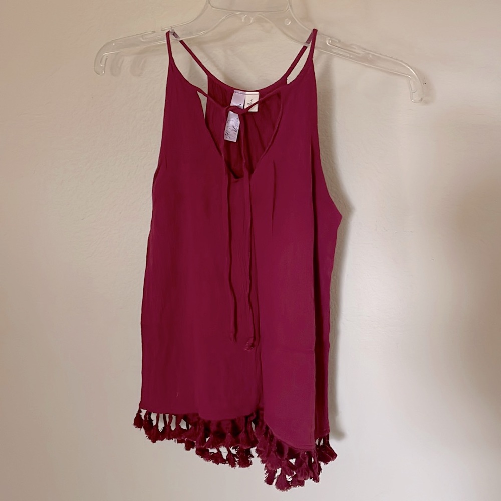 Burgundy tank top with tassels